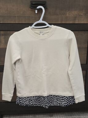 J. Crew Factory Cream Sweatshirt with Navy & White Polka Dot Hem
